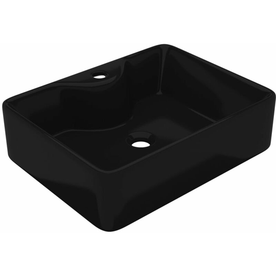 Ceramic Bathroom Sink Basin with Faucet Hole Black Square Vidaxl Black