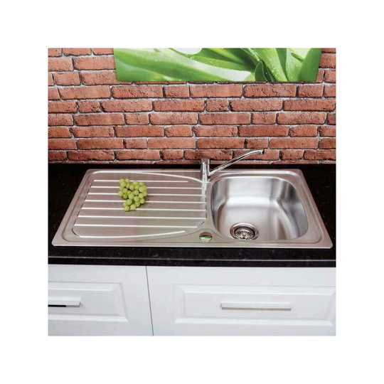 Inset Stainless Steel Sink Single Bowl And Drainer With Free Waste - Silver