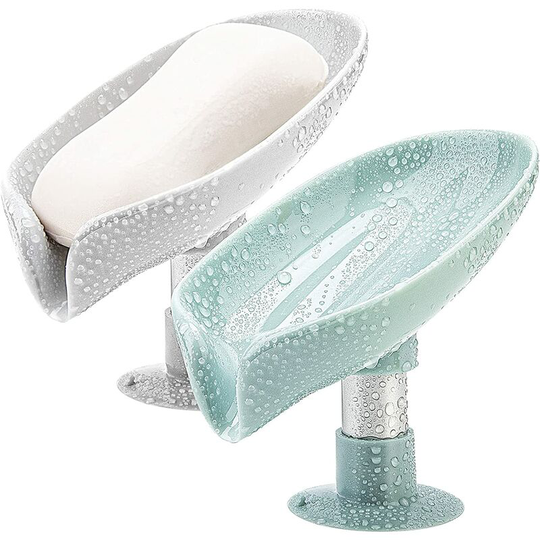 2 Pack Soap Holder Leaf-Shape Self Draining Soap Dish Holder, Not Punched Easy Clean Bar Soap Holder, with Suction Cup Soap Dish Suitable for Shower,