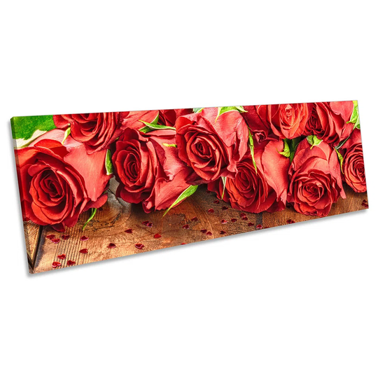 Roses Floorboard Flowers Picture PANORAMA CANVAS WALL ART Print Red
