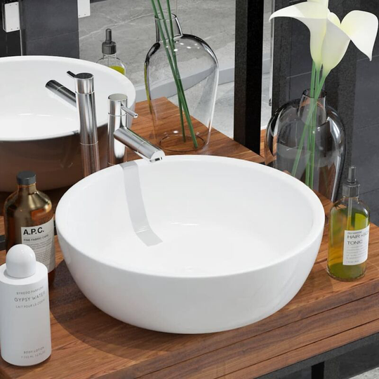 Basin Round Ceramic White 42x12 cm - White