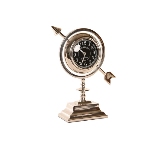 Boxrah Analog Metal Mechanical Tabletop Clock in Silver/Gold