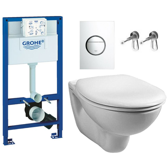Rapid 1m Dual Flush Cistern Frame 38765 Nova Plate & Wal Hung Toilet Pan - Grohe