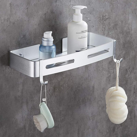 Bathroom Shelf Shower Caddy Shower Storage Organizer No Screws, Self Adhesive, Aluminum Space, Wall Mounted No Mess for Bathroom Kitchen, Set of 1