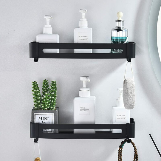 Black Shower Sheet Sleeve Bathroom Without Drilling Aluminum Shower Wall Basket Storage Shelf Bathroom Adhesive, durable, Christmas-rusty shower