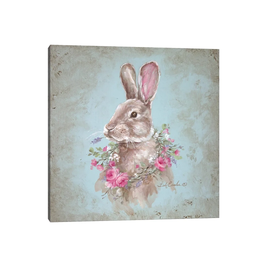 Bunny with Wreath by Debi Coules - Painting Print on Canvas