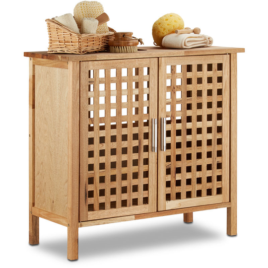 Walnut Under-Sink Cabinet, 61 x 66 x 29 cm, Robust and Water-Resistant, for Sinks or Wash Basins, Wooden, Natural Brown - Relaxdays