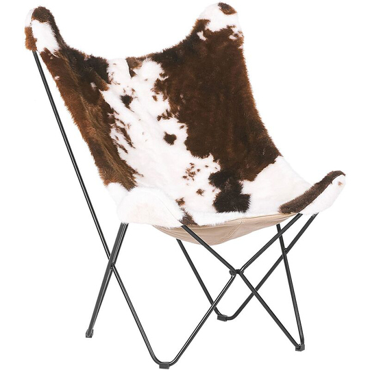 Beliani - Fabric Armchair Cow Pattern Butterfly Chair Hairpin Legs Brown with White Nybro - White