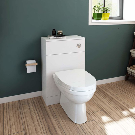 Back to Wall White d shaped Ceramic Toilet with Matte White Concealed Cistern Unit Bathroom Furniture Set - Elegant