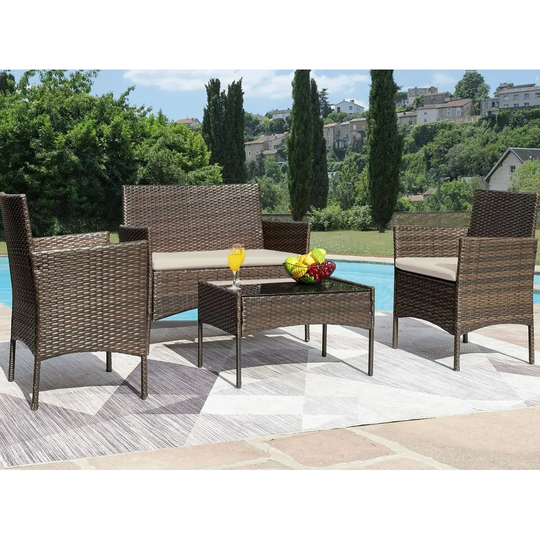 Lavedan Rattan 4 - Person Sofa Set with Cushions