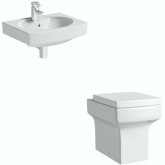 Wye back to wall cloakroom suite with wall hung basin 555mm - White - Orchard