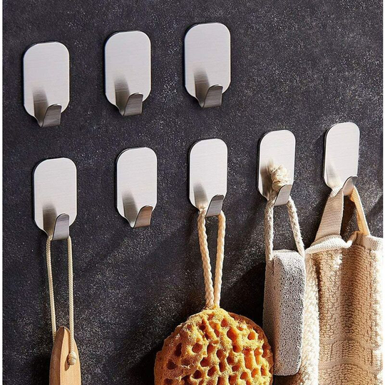 Adhesive Hooks Wall Hook Stainless Steel Towel Holder for Kitchen Bathroom 8 Pieces
