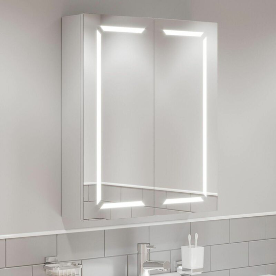 Modern Bathroom Cabinet/LED Mirror Wall Hung Illuminated Shaver Storage 600x700 - Silver