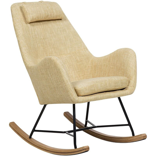 Modern Transitional Comfy Fabric Rocking Chair Wooden Skates Yellow Arrie - Yellow
