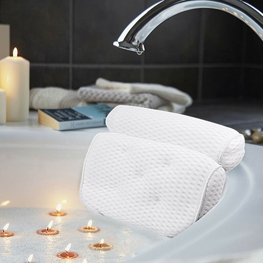Spa tub pillow with 4D Air Mesh technology and 7 suction cups, helps support head, back, shoulders and neck, suitable for bathtub, hot tub and home