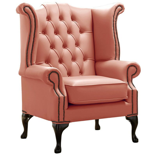 Chesterfield Queen Anne High Back Wing Chair Shelly Tuscany Leather