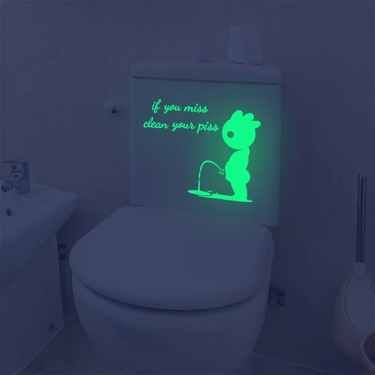 Luminous Villain Toilet Stickers, Clean Your Piss Funny Decals, Glow in The Dark Vinyl Wall Art Sign Decor, Removable Toilet Seat Quote Murals for