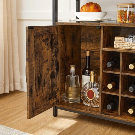 Storage Cabinet, Sideboard And Buffet Table With Wine Holder, 2-Door Cupboard For Dining Room, Living Room, Kitchen, 100 X 35 X 81.4 Cm, Industrial, R