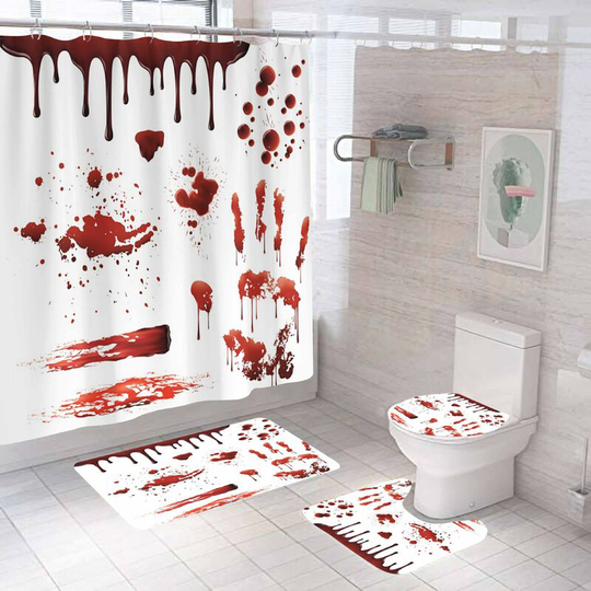 Halloween Bloodstain Shower Curtain Sets, Halloween Bathroom Decor Set 71 inch x 71 inch - Shower Curtain with Mat, Toilet Lid Cover, Bath Mat