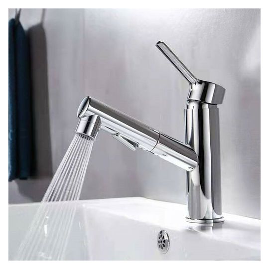 Litzee - Kitchen Faucet with Pull Out Sprayer, High Pressure Single Lever Mixer Tap with 2 Types of Jets, Modern Silver Kitchen Faucet for Kitchen
