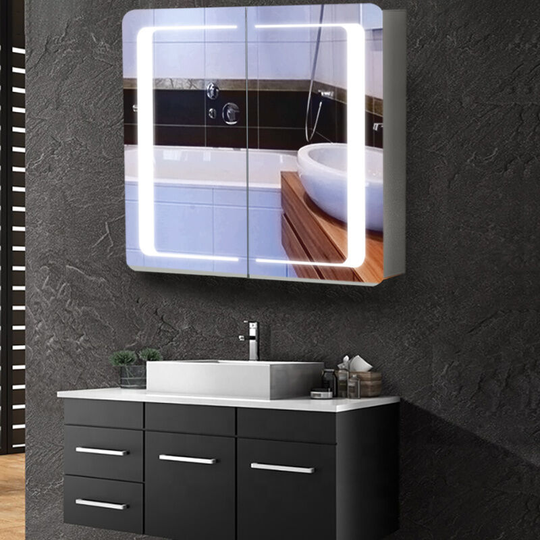 Led Illuminated Anti-fog Wall Mounted Mirror Cabinet Touch Control Switch Bluetooth Speaker with Shaver Socket, 650x600MM - Livingandhome