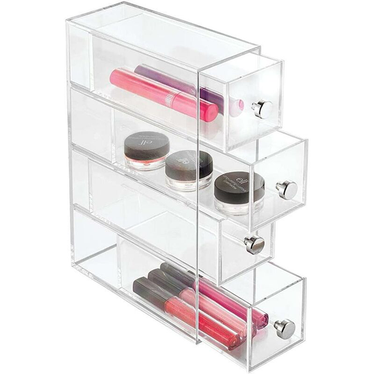 Drawers drawer tower, bathroom shelf with 4 drawers for cosmetics & accessories and also for office and craft supplies, plastic, transparent