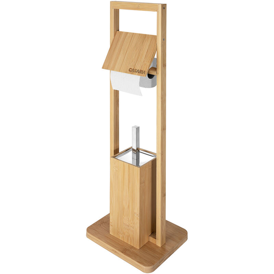 Wc Toilet Paper Roll Brush Holder Set Bamboo Stand 83 x 24.5 x 20 cm Freestanding Natural Bathroom - Casaria