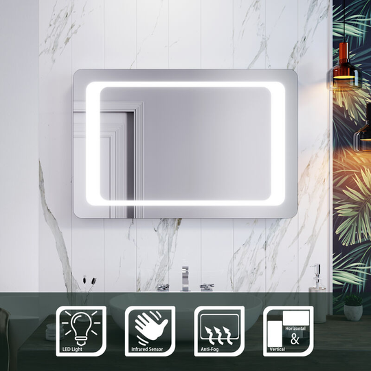 Elegant - 900 x 600mm Frontlit led Illuminated Bathroom Mirror with Light Sensor + Demister