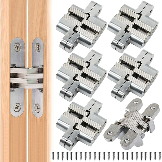 6 Pcs Folding Hinge Concealed Cross Hinges Closer Hinge Invisible Cabinet Arched Hinges Furniture Door Corner Folding Steel Easy Installation for