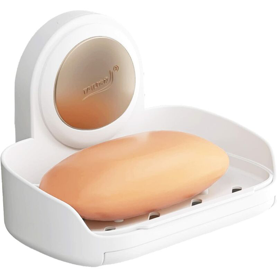 Soap Dish Suction Cup One Second Installation Soap Dish Suction No Drilling Self-Draining Soap Sponge Holder Waterproof Soap Dish for