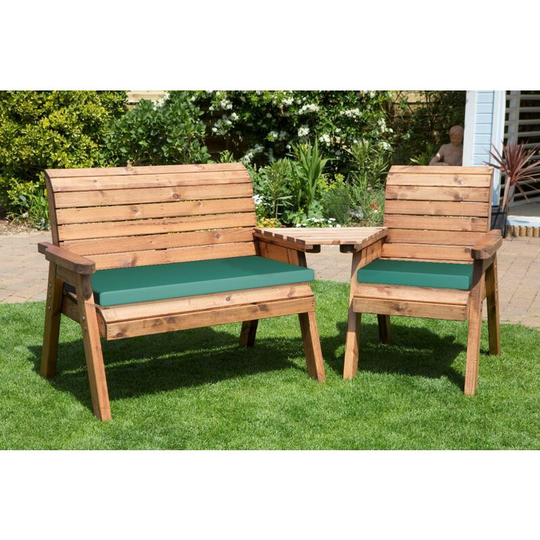 Charles Taylor Wooden Companion Angled Garden 3 Seat Chair & Cover Green Cushion