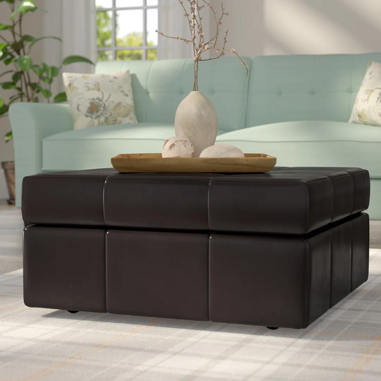79Cm Wide Faux Leather Tufted Square Storage Ottoman
