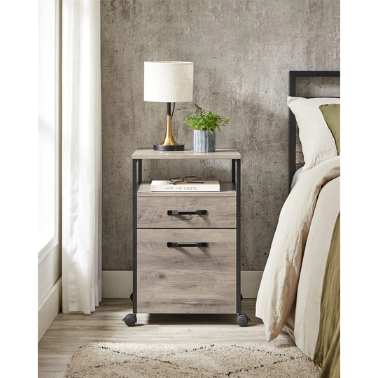 File Cabinet With 2 Drawers, Rolling Office Filing Cabinet With Wheels, Open Compartment, Stable Steel Frame, Industrial Style