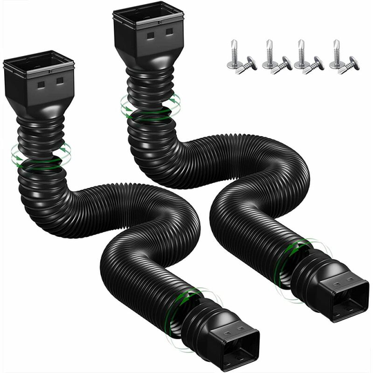 Sunflowergb - 2 Piece Gutter Extension Flexible Drain Extension Pipe Connector, with Screws, Black