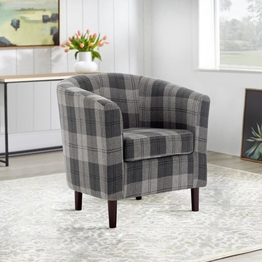 Livingandhome Upholstered Linen Fabric Armchair Thick Cushion, Grey Tartan