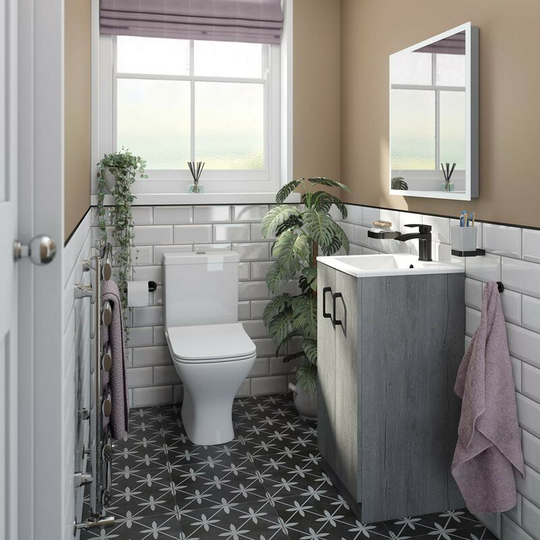 Orchard - Lea concrete floorstanding vanity unit with black handle 420mm and Derwent square close coupled toilet suite - Grey