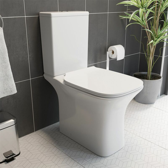 Affine - Close Coupled Rimless Toilet Pan CIstern Premium Soft Close Seat White Gloss - White