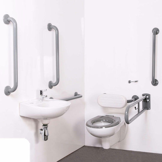NymaPRO Wall Hung Doc m Toilet Pack with Steel Grab Rails and TMV3 Valve - White - Nymas