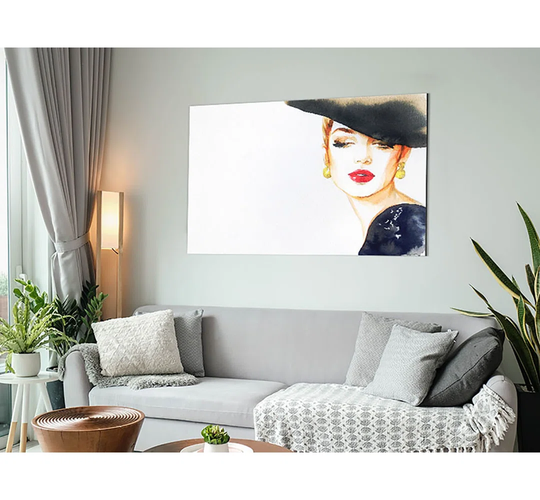 Woman in a Hat Beauty - Unframed Painting on Metal