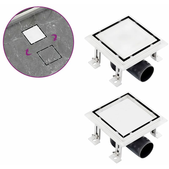 Shower Drain With 2-in-1 Flat and Tile Insert Cover 12x12 cm Stainless Steel