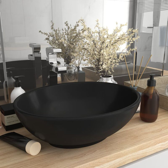 Luxury Basin Oval-shaped Matt Black 40x33 cm Ceramic - Black