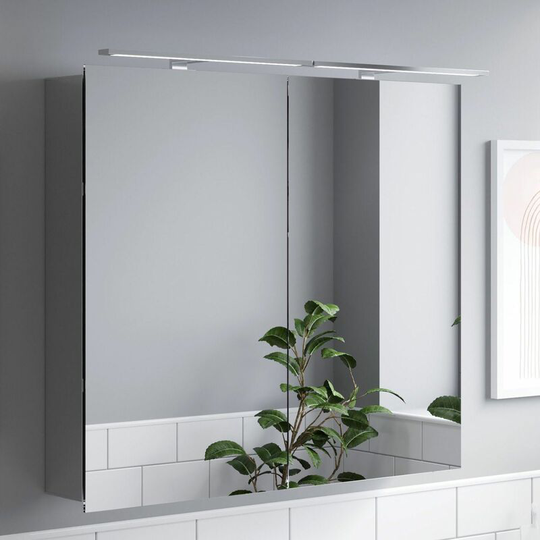 Bathroom Mirror Cabinet led Wall Mounted 700x800mm Mains Powered Shaver Storage - Silver