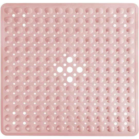 21 x 21 In Shower Mat for Bathtub, Non-Slip with Drain Holes Machine Washable, Pink