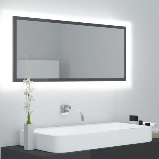 Led Bathroom Mirror High Gloss Grey 100x8.5x37 cm Chipboard