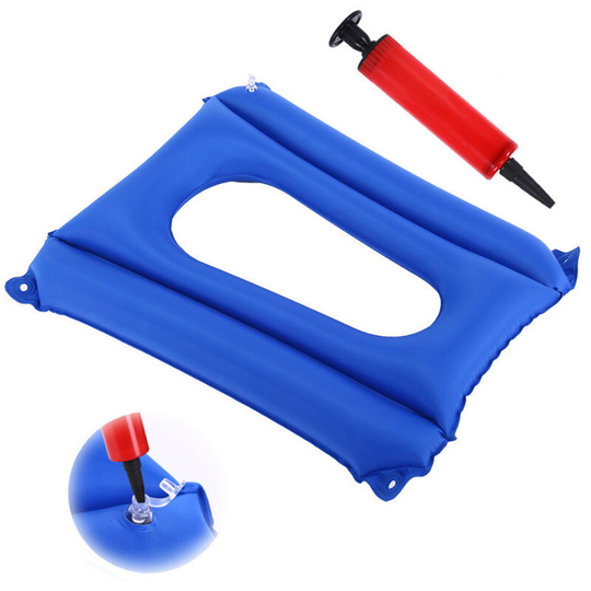 Inflatable Square Cushion Breathable Comfort Inflatable Air Seat Cushion and Inflator (Blue) for Sitting Toilet Office School Chair Wheelchair,