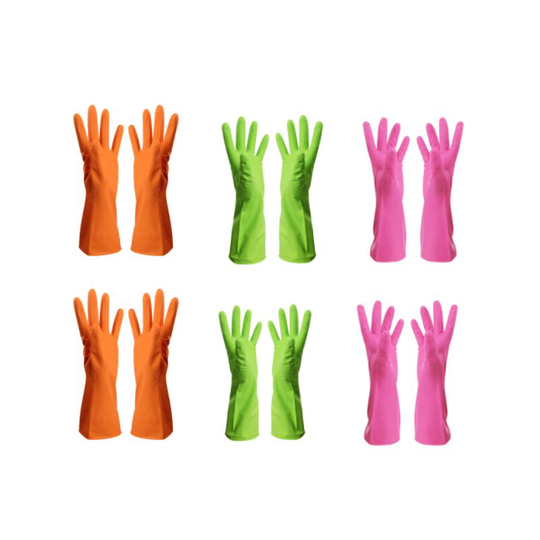 Sunflowergb - Household and Kitchen Gloves, Size m, Ultra Soft Durable Cleaning Gloves for Washing Dishes, Drains and Basin (6Pairs Orange Green Pink)