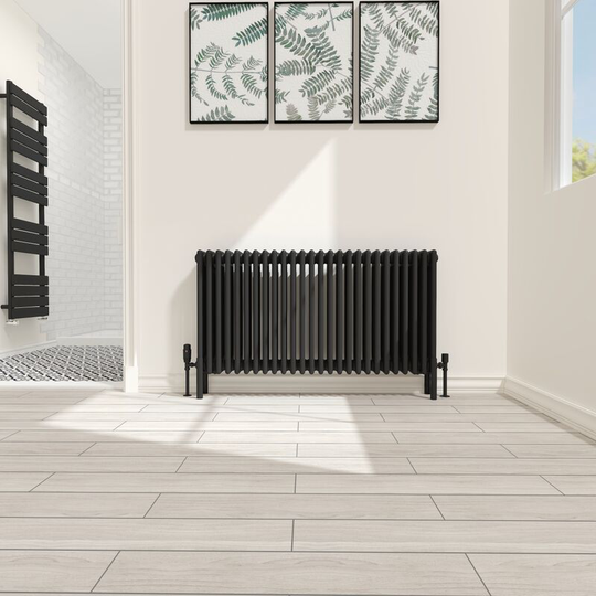 NRG - Traditional 4 Column Radiator Cast Iron Style Heating Rads Horizontal Black 600x1190mm