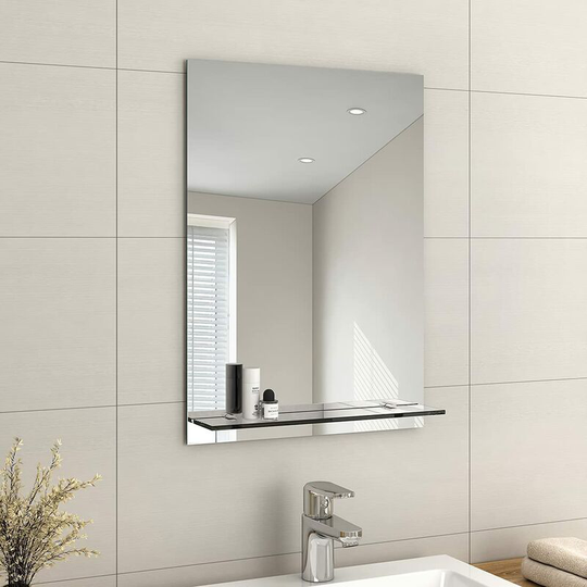 Emke - Frameless Mirror with Shelf - Small Bathroom Wall Shaving Mirror with Storage, Rectangle Vanity Mirrors 50x70cm - 500x700mm