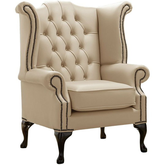 Chesterfield Queen Anne High Back Wing Chair Shelly Stone Leather