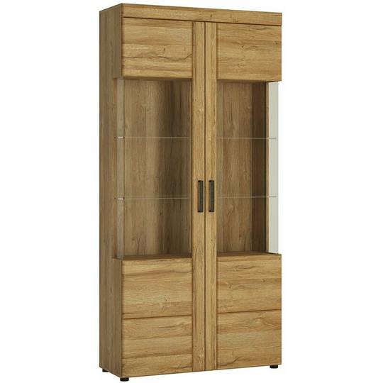 Bold Tall Wide 2 Door Glazed Display Cabinet - Brown